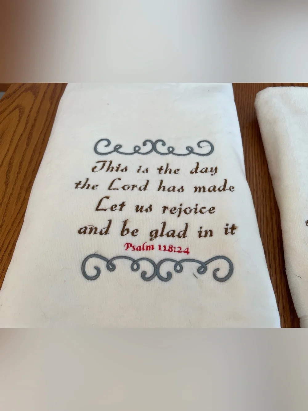 Kasha Fina Ivory Embroidered Scripture Bath Towel Set Psalms 118:24